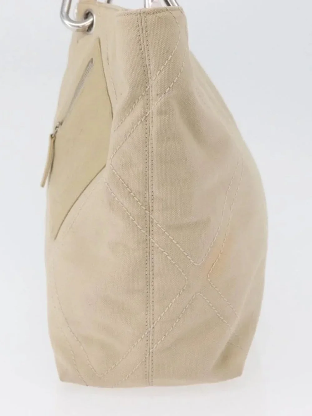 CHANEL Tote Bag No5 Canvas Beige Silver CC Auth 169753